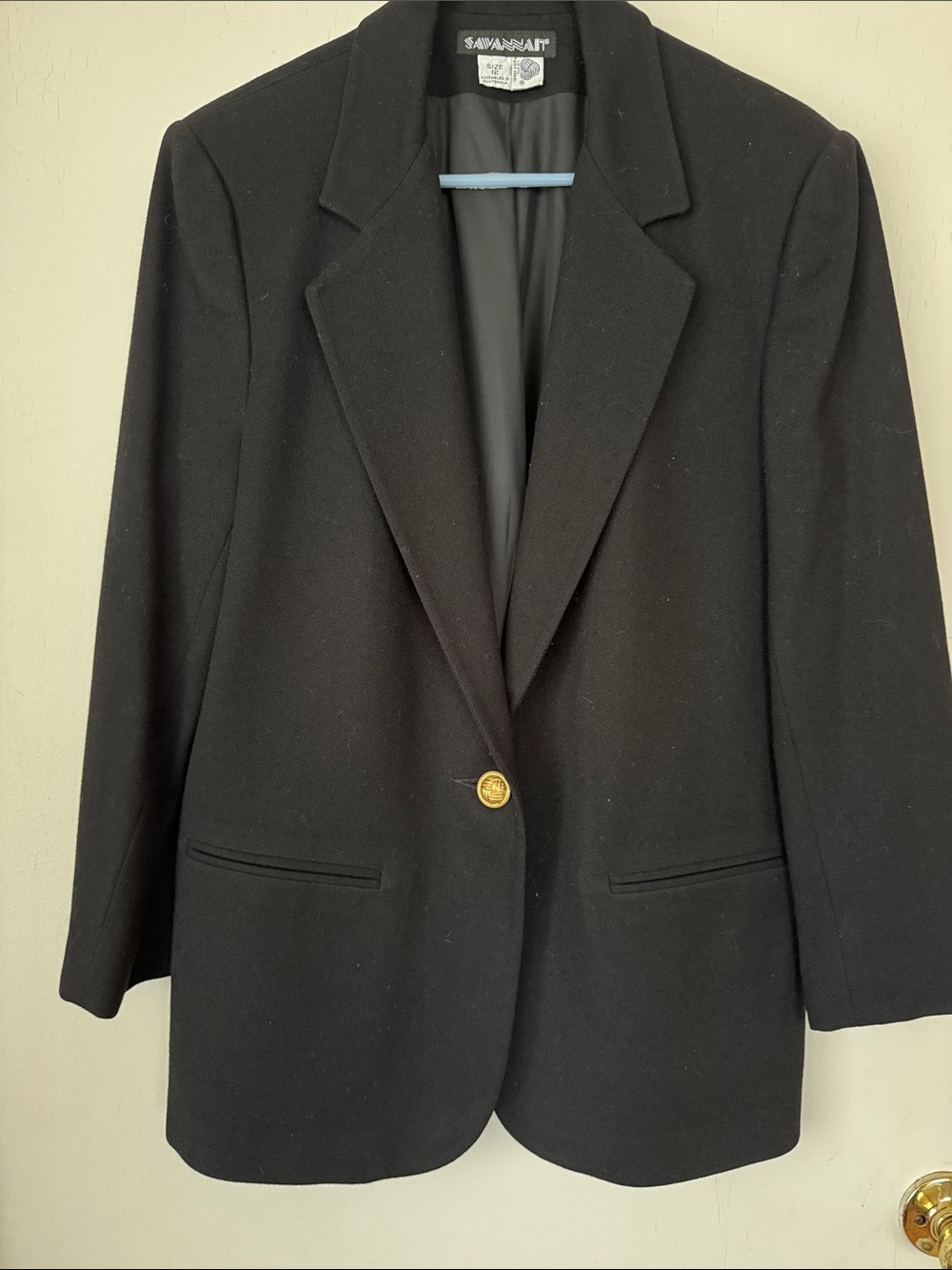 Savannah Black 100% Wool Blazer with Gold Button